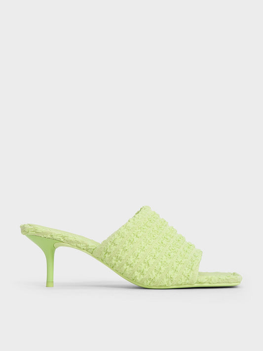 Loren Textured Kitten-Heel Mules - Light Green | CHARLES & KEITH