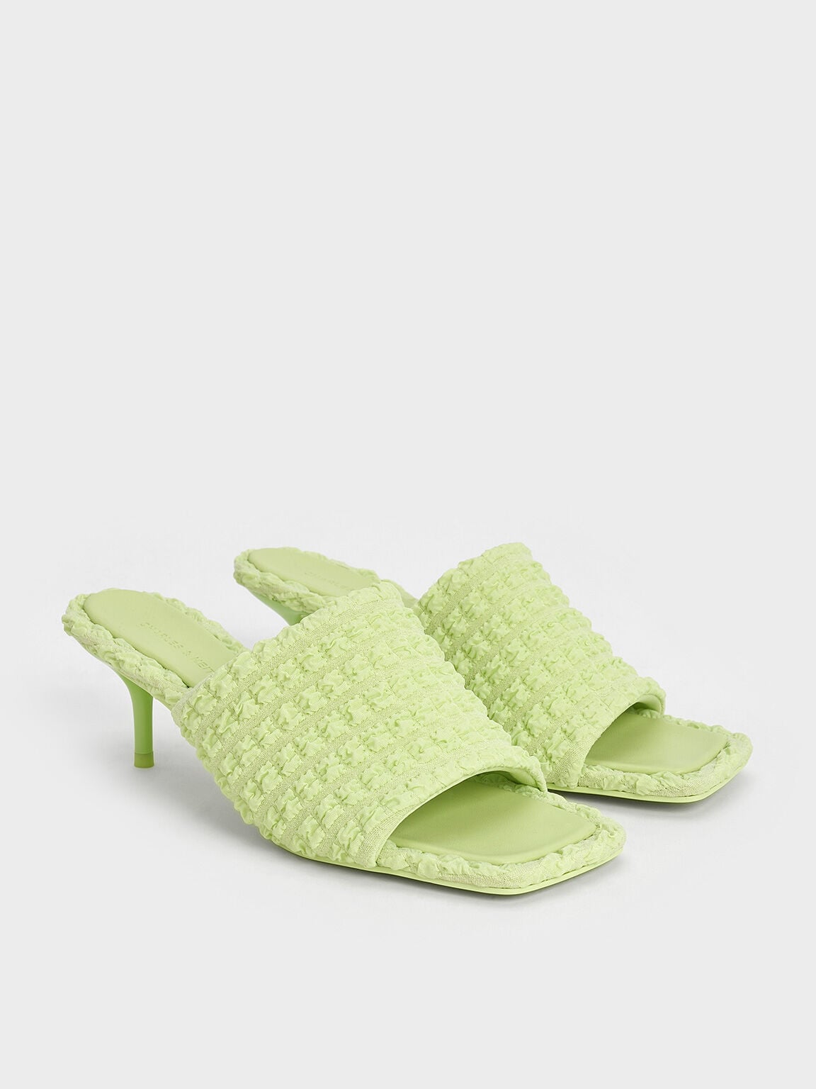 Loren Textured Kitten-Heel Mules - Light Green | CHARLES & KEITH