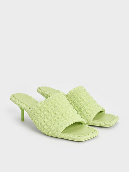 Loren Textured Kitten-Heel Mules - Light Green | CHARLES & KEITH