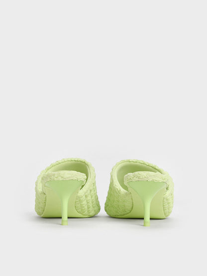Loren Textured Kitten-Heel Mules - Light Green | CHARLES & KEITH
