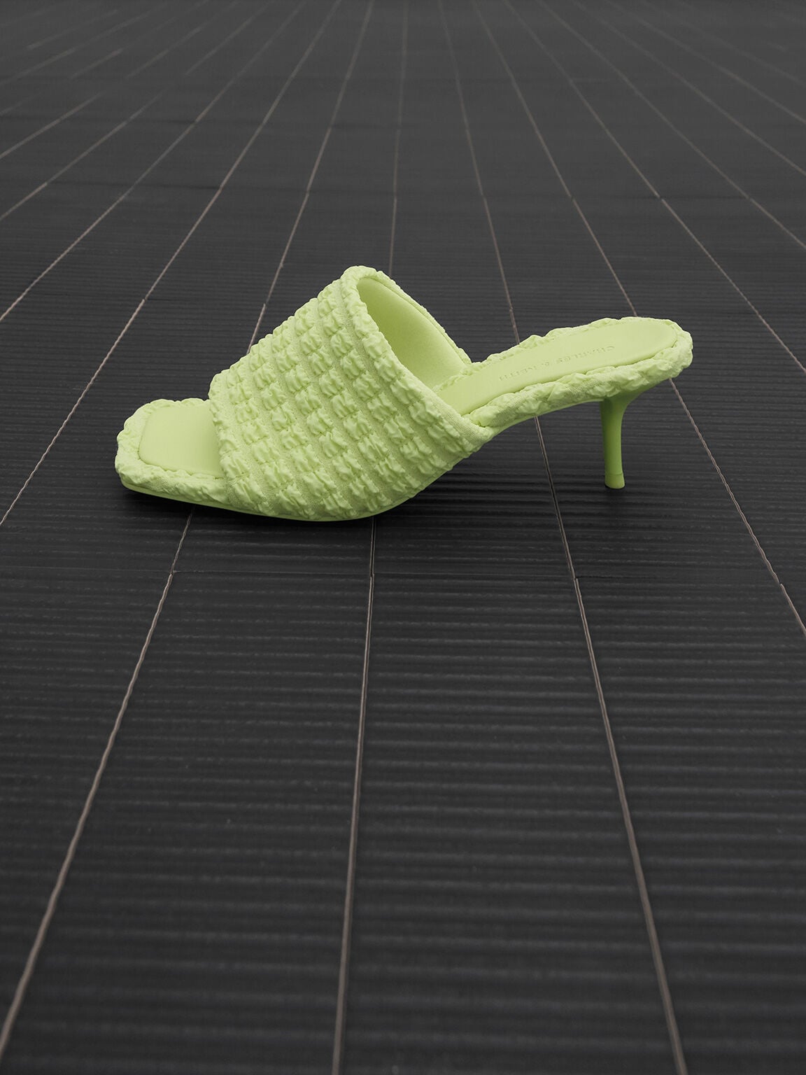 Loren Textured Kitten-Heel Mules - Light Green | CHARLES & KEITH