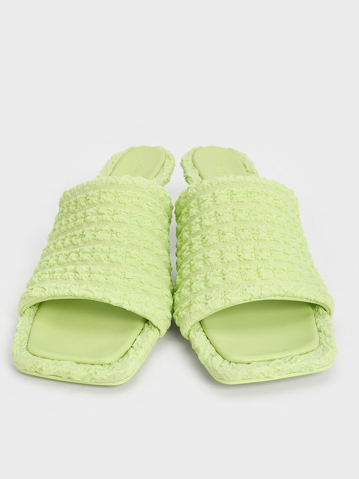 Loren Textured Kitten-Heel Mules - Light Green | CHARLES & KEITH