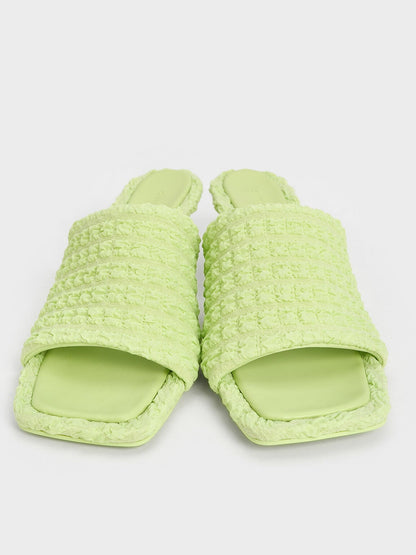Loren Textured Kitten-Heel Mules - Light Green | CHARLES & KEITH