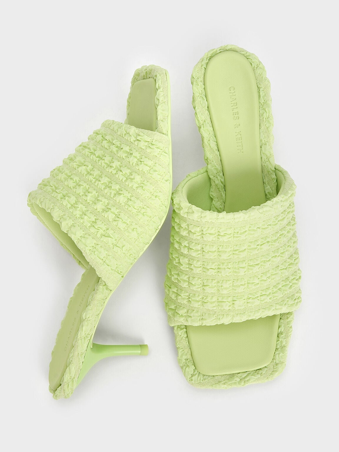 Loren Textured Kitten-Heel Mules - Light Green | CHARLES & KEITH