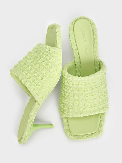 Loren Textured Kitten-Heel Mules - Light Green | CHARLES & KEITH