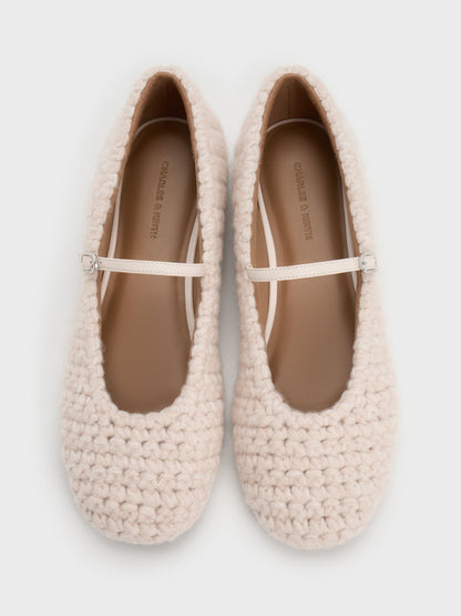 Crochet Mary Jane Flats - Chalk | CHARLES & KEITH