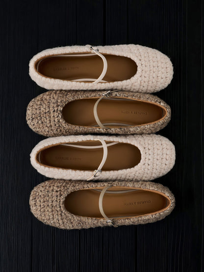 Crochet Mary Jane Flats - Chalk | CHARLES & KEITH