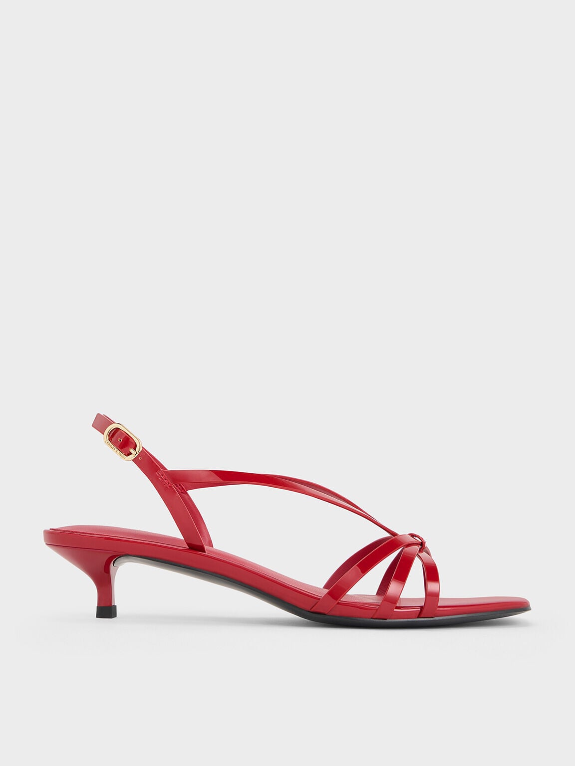 Patent Kitten-Heel Strappy Sandals - Red | CHARLES & KEITH