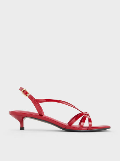 Patent Kitten-Heel Strappy Sandals - Red | CHARLES & KEITH
