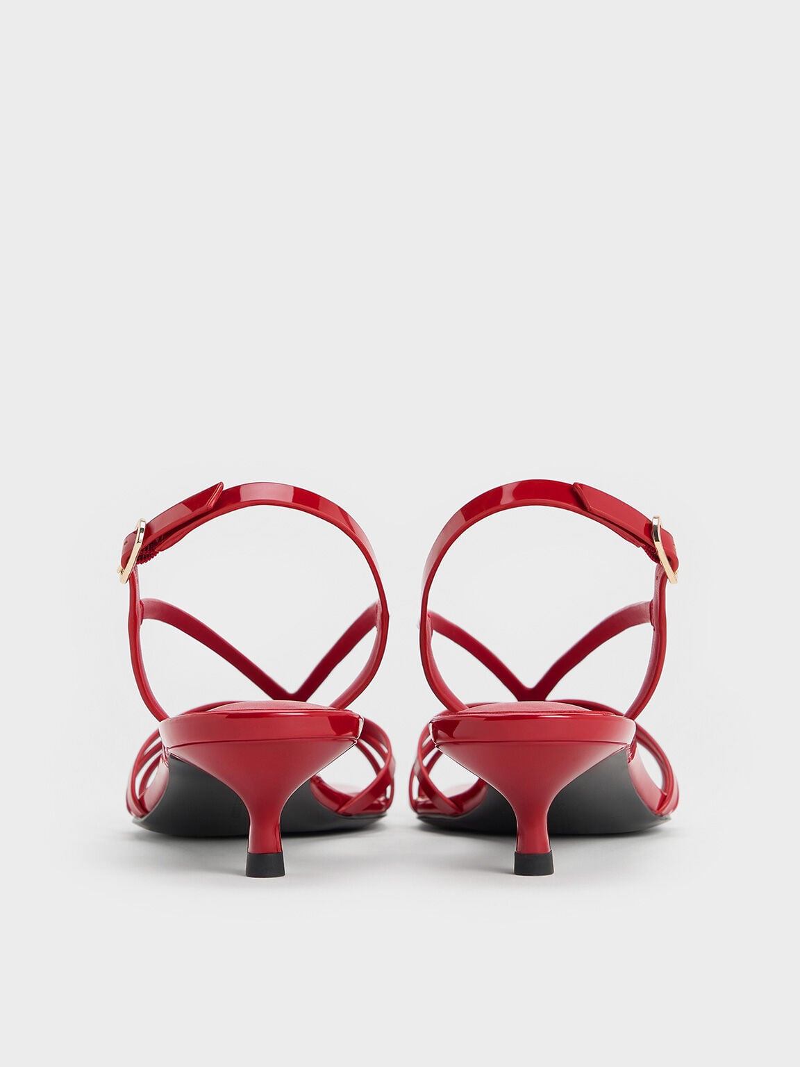 Patent Kitten-Heel Strappy Sandals - Red | CHARLES & KEITH