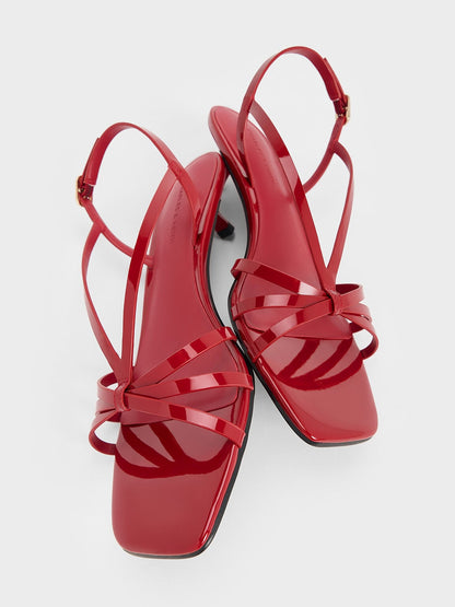Patent Kitten-Heel Strappy Sandals - Red | CHARLES & KEITH