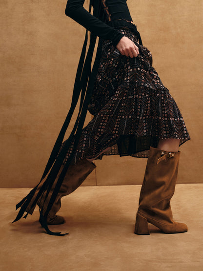 Robbie Faux Suede Heeled Knee-High Boots - Brown | CHARLES & KEITH