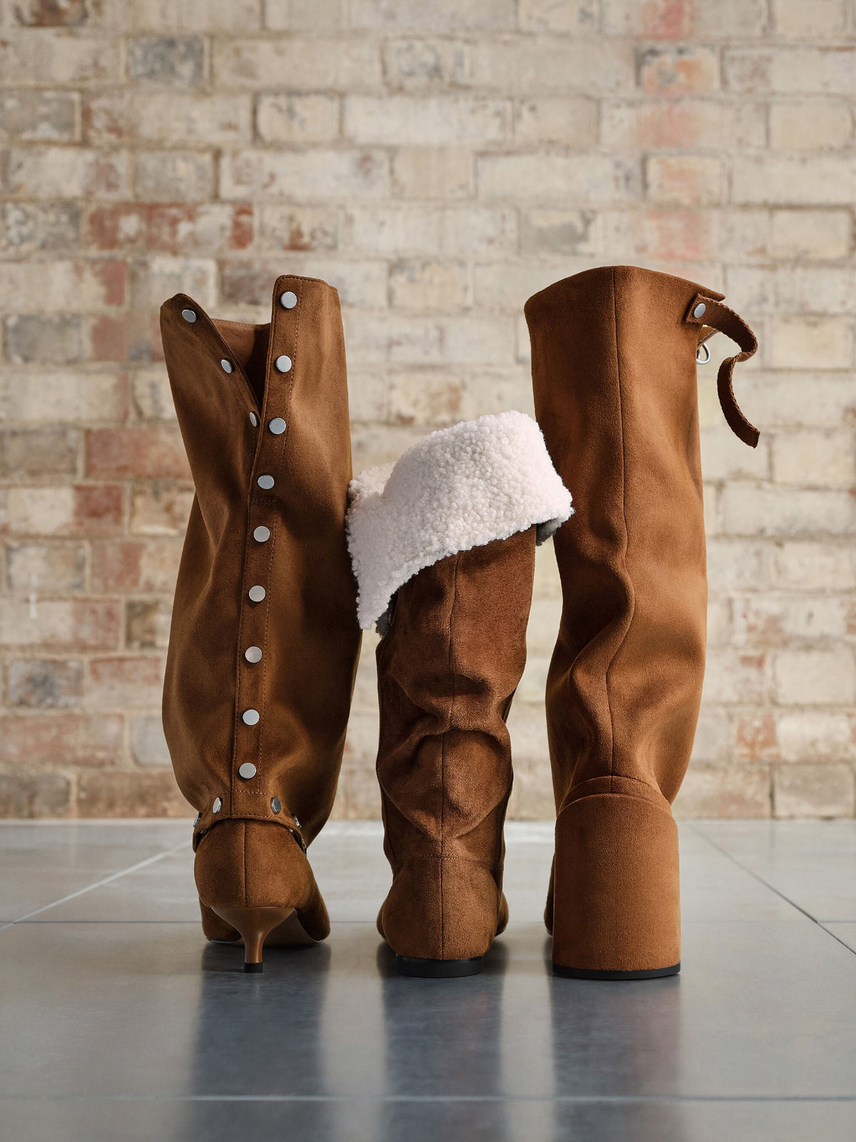 Robbie Faux Suede Heeled Knee-High Boots - Brown | CHARLES & KEITH