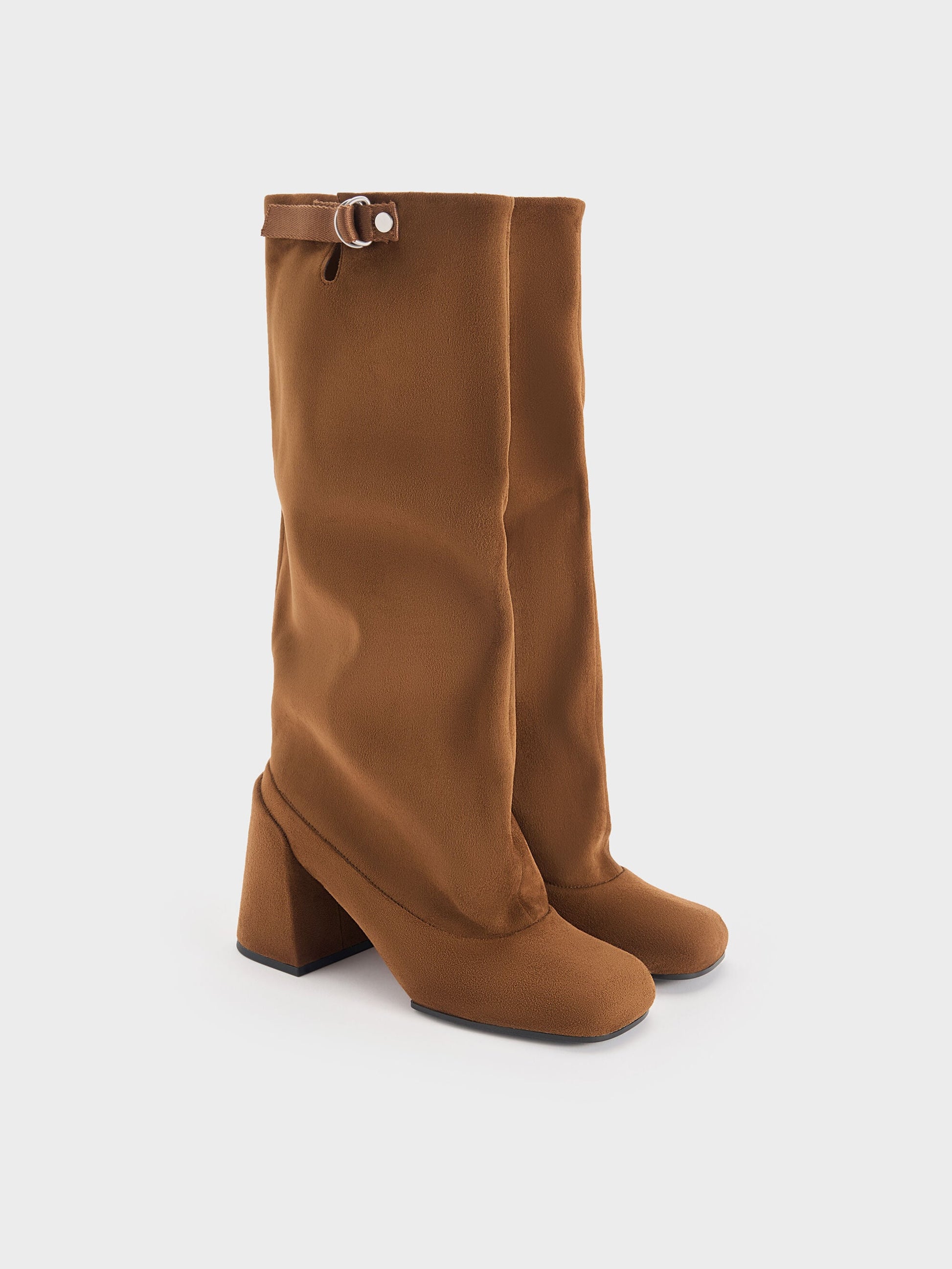 Robbie Faux Suede Heeled Knee-High Boots - Brown | CHARLES & KEITH