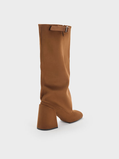 Robbie Faux Suede Heeled Knee-High Boots - Brown | CHARLES & KEITH