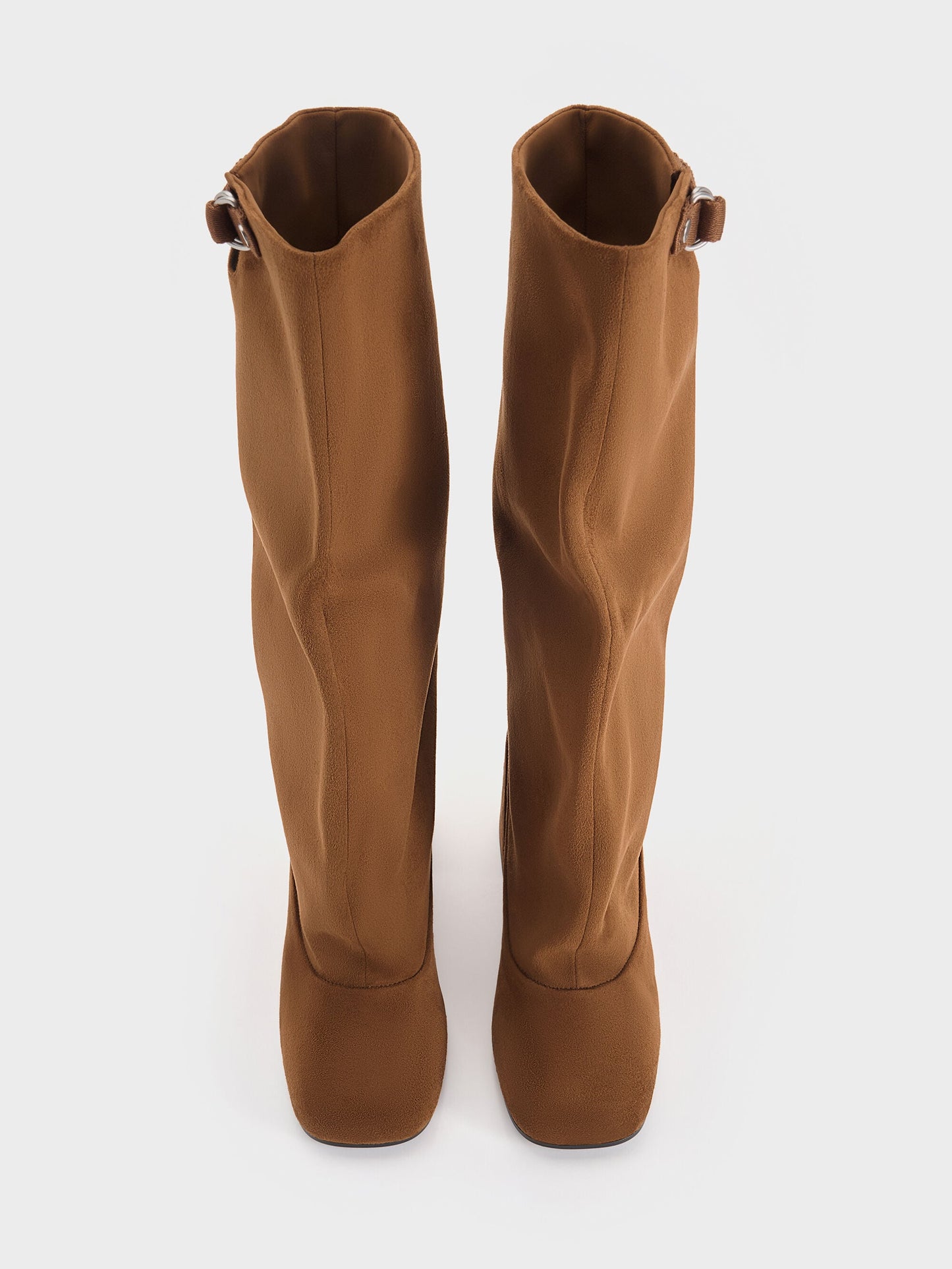 Robbie Faux Suede Heeled Knee-High Boots - Brown | CHARLES & KEITH