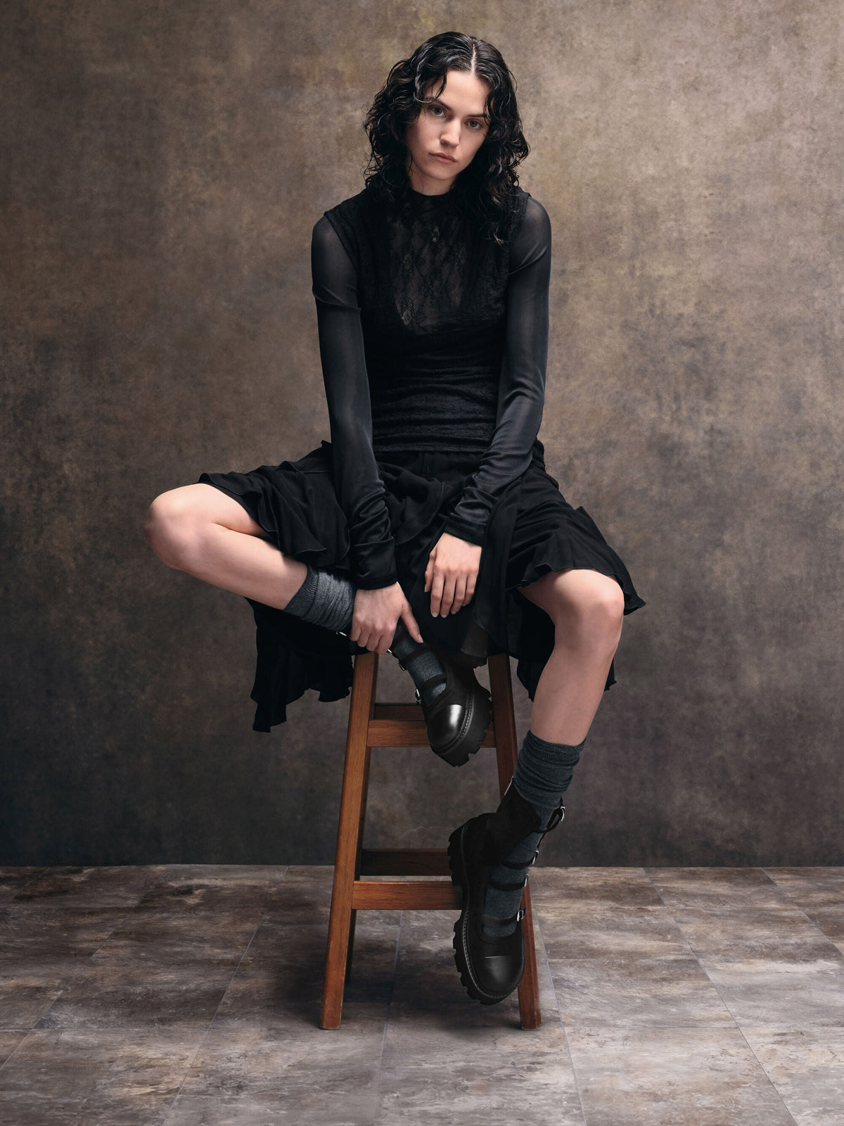 Celia Faux Suede Multi-Strap Calf Boots - Black Textured | CHARLES & KEITH