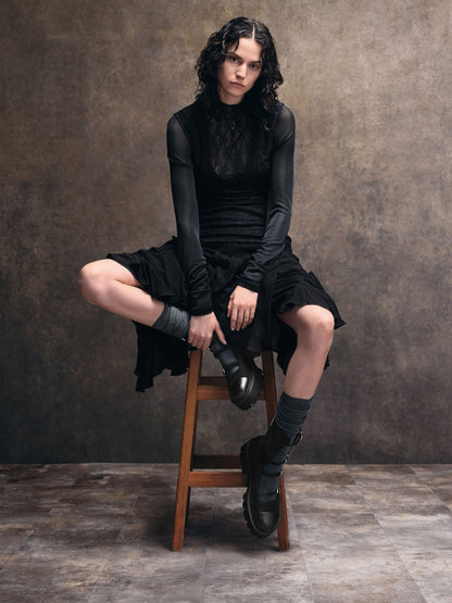 Celia Faux Suede Multi-Strap Calf Boots - Black Textured | CHARLES & KEITH