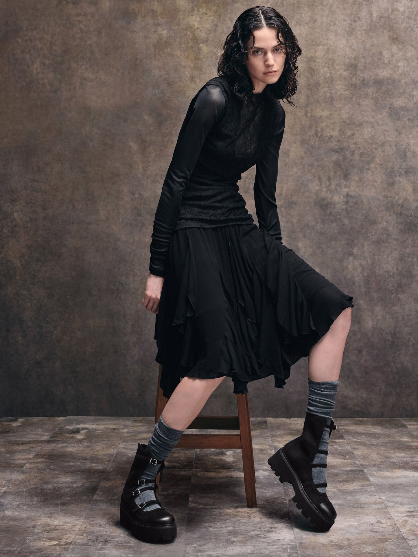 Celia Faux Suede Multi-Strap Calf Boots - Black Textured | CHARLES & KEITH