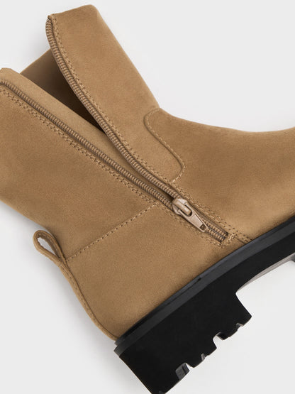 Devan Faux Suede Calf Boots - Camel | CHARLES & KEITH
