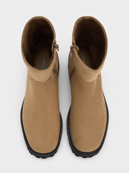 Devan Faux Suede Calf Boots - Camel | CHARLES & KEITH