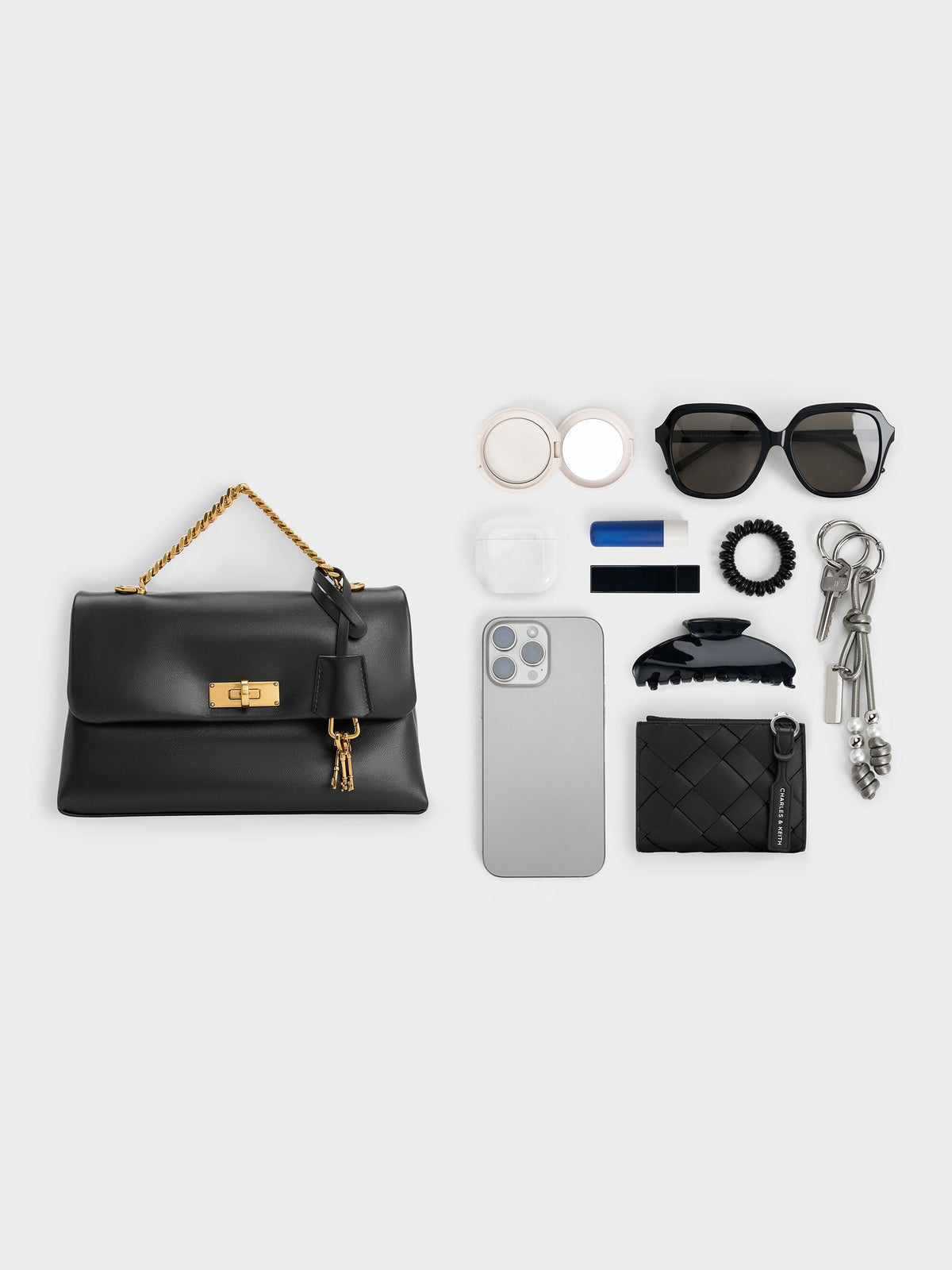 Kerry Chain-Handle Crossbody Bag - Black | CHARLES & KEITH