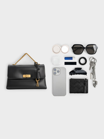 Kerry Chain-Handle Crossbody Bag - Black | CHARLES & KEITH