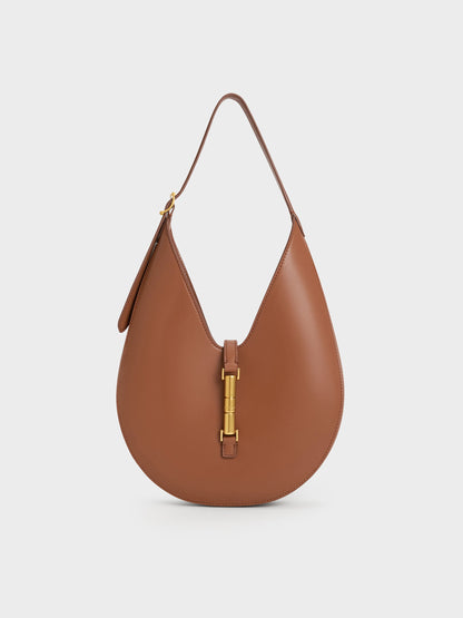 Cesia Metallic-Accent Hobo Bag - Chocolate | CHARLES & KEITH