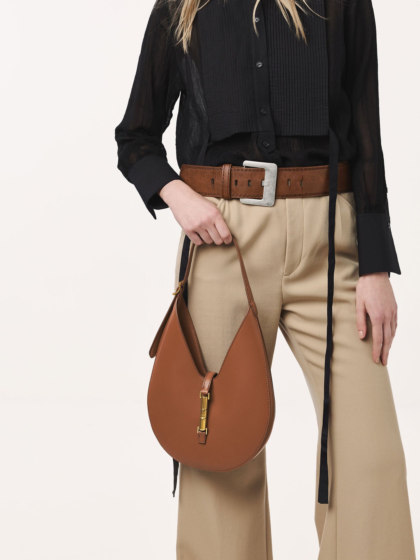 Cesia Metallic-Accent Hobo Bag - Chocolate | CHARLES & KEITH