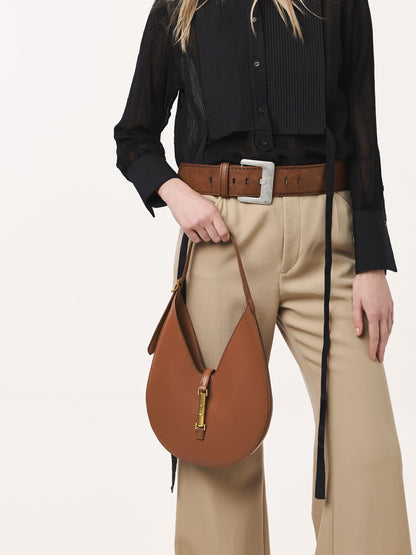 Cesia Metallic-Accent Hobo Bag - Chocolate | CHARLES & KEITH