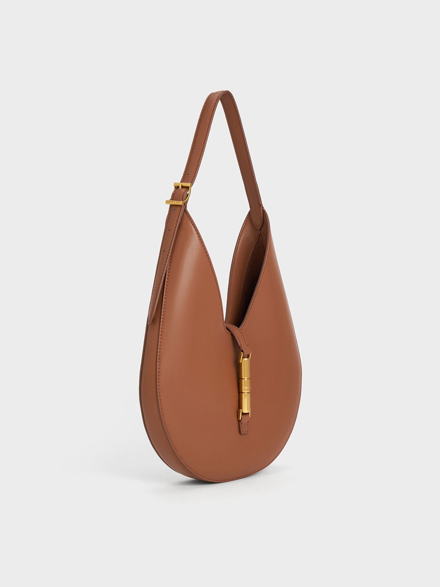 Cesia Metallic-Accent Hobo Bag - Chocolate | CHARLES & KEITH