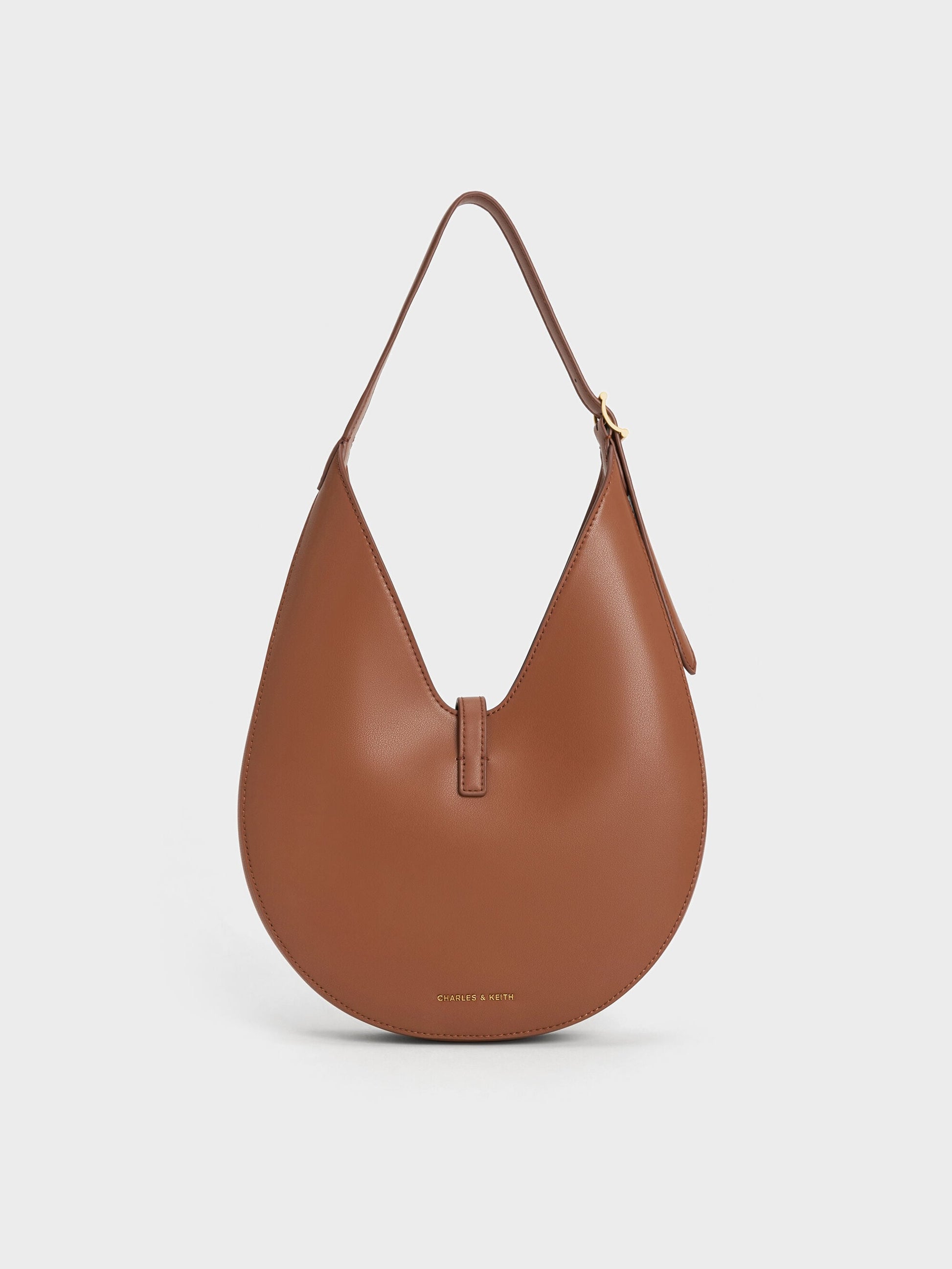 Cesia Metallic-Accent Hobo Bag - Chocolate | CHARLES & KEITH