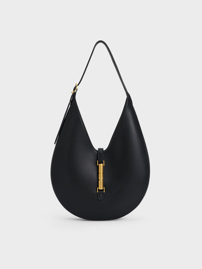 Cesia Metallic-Accent Hobo Bag - Black | CHARLES & KEITH