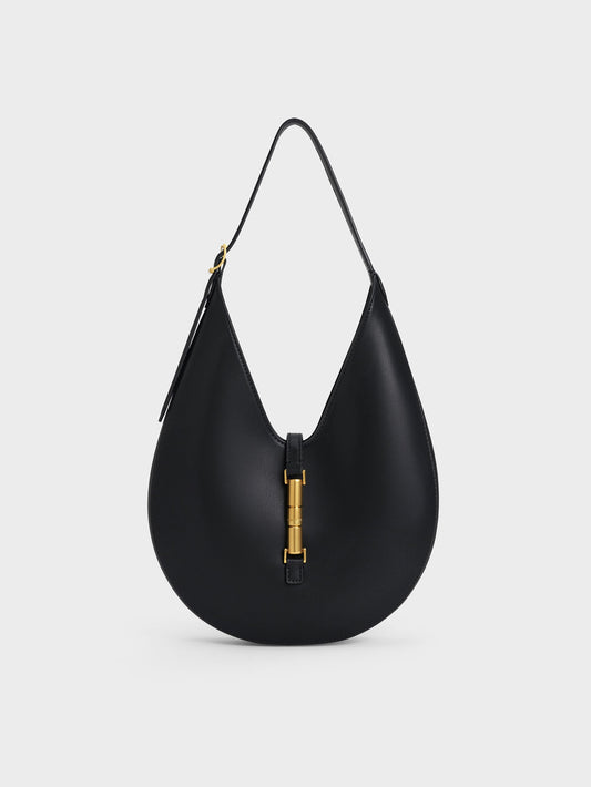Cesia Metallic-Accent Hobo Bag - Black | CHARLES & KEITH