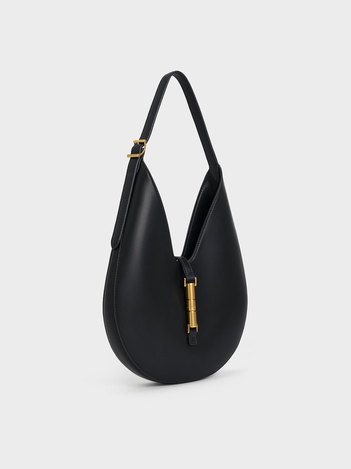 Cesia Metallic-Accent Hobo Bag - Black | CHARLES & KEITH