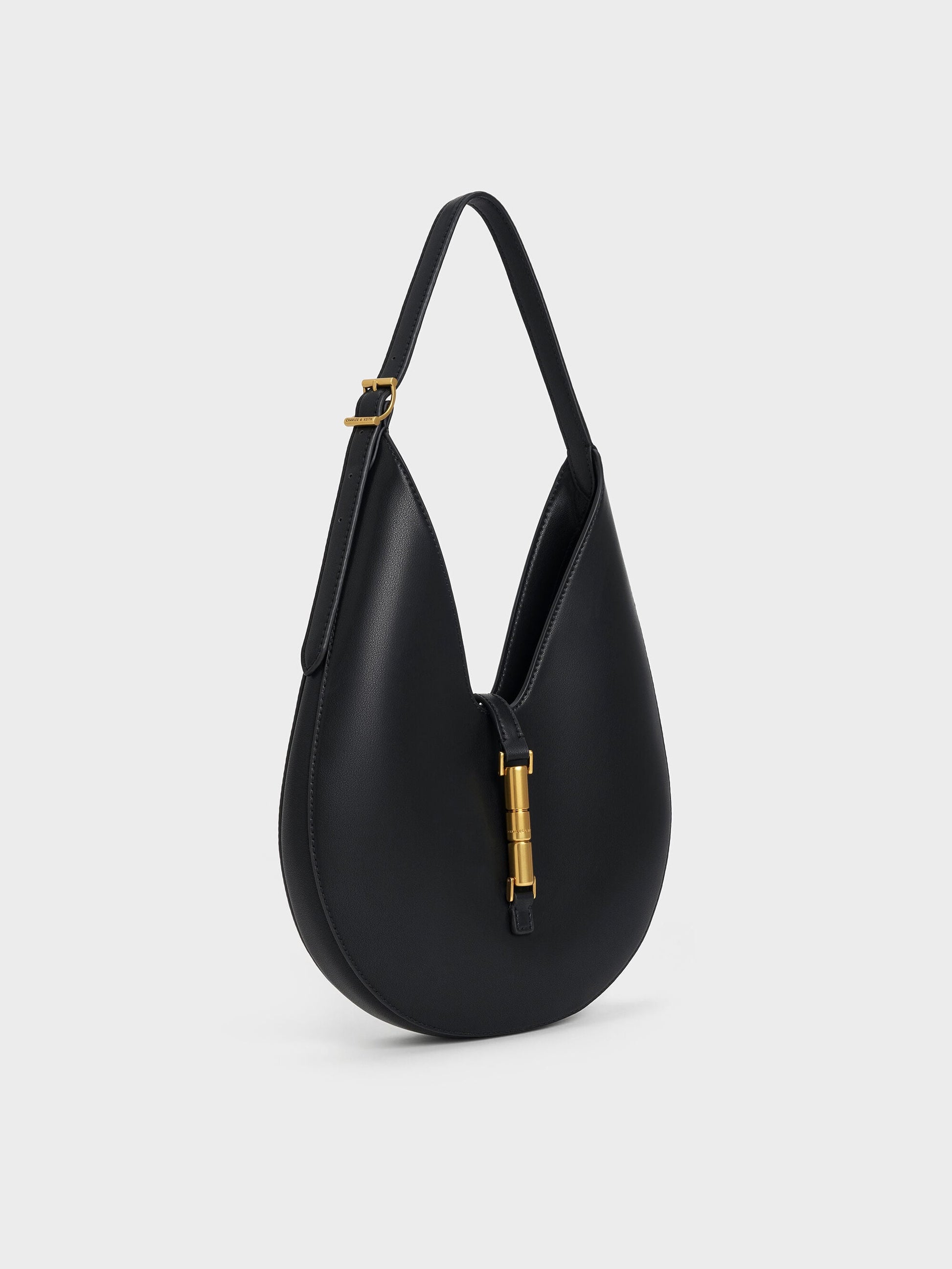 Cesia Metallic-Accent Hobo Bag - Black | CHARLES & KEITH