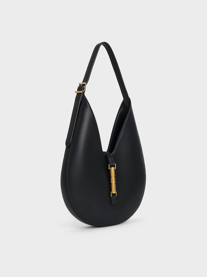 Cesia Metallic-Accent Hobo Bag - Black | CHARLES & KEITH