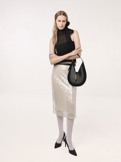 Cesia Metallic-Accent Hobo Bag - Black | CHARLES & KEITH