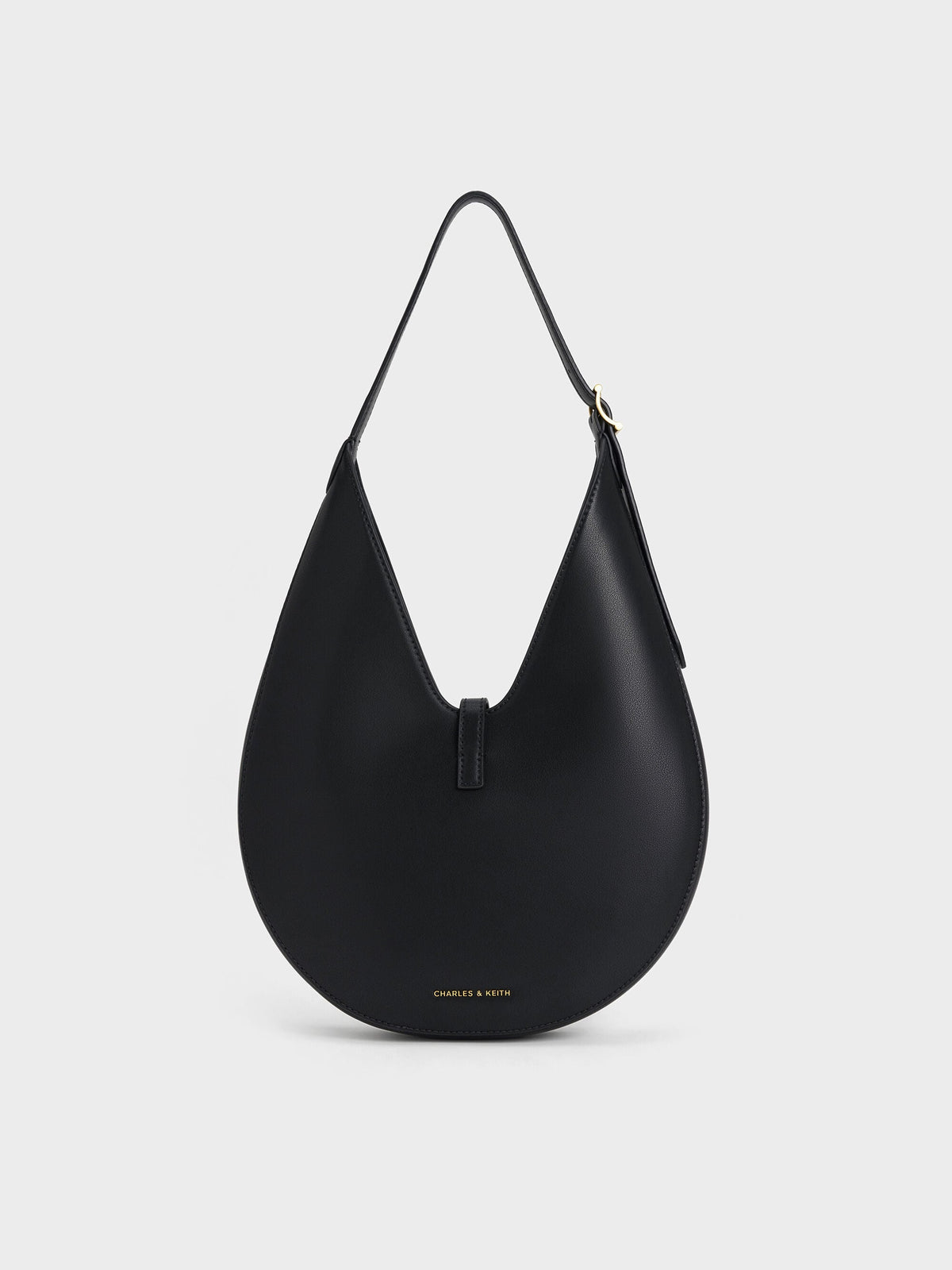 Cesia Metallic-Accent Hobo Bag - Black | CHARLES & KEITH
