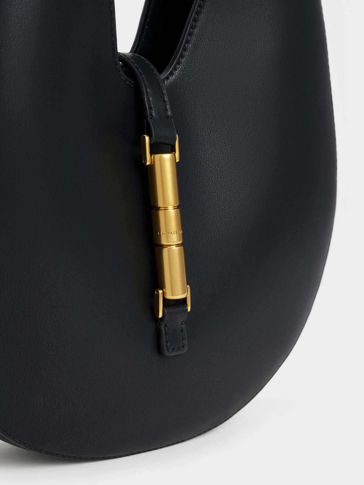 Cesia Metallic-Accent Hobo Bag - Black | CHARLES & KEITH