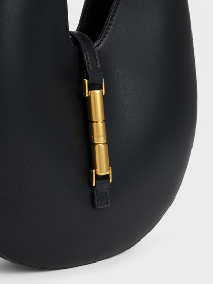 Cesia Metallic-Accent Hobo Bag - Black | CHARLES & KEITH