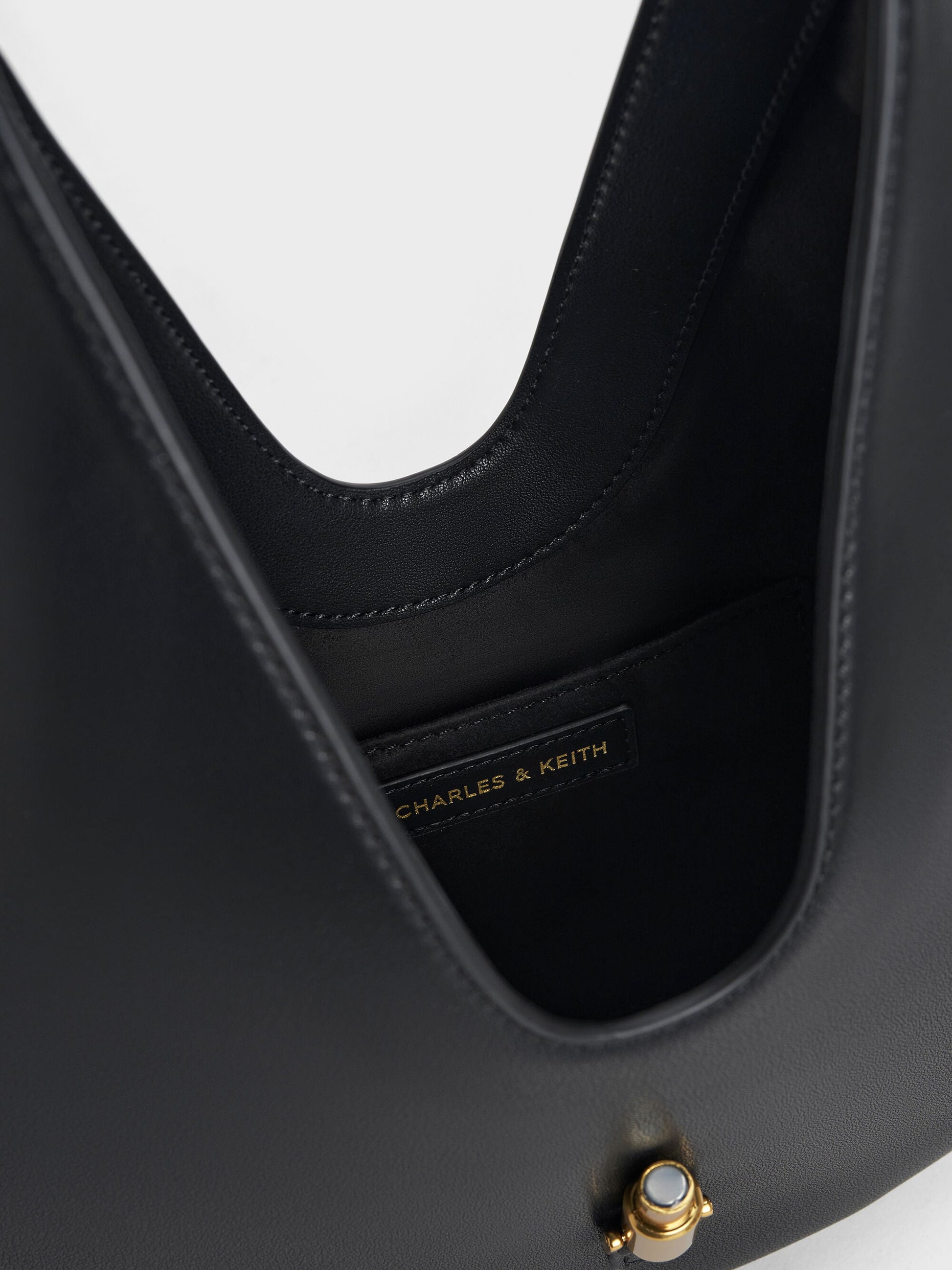 Cesia Metallic-Accent Hobo Bag - Black | CHARLES & KEITH