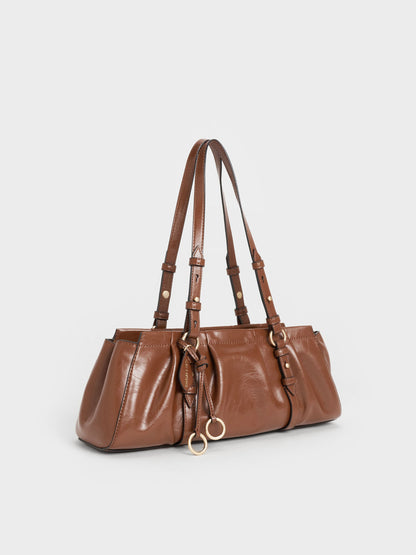 Britton Elongated Shoulder Bag - Chocolate | CHARLES & KEITH
