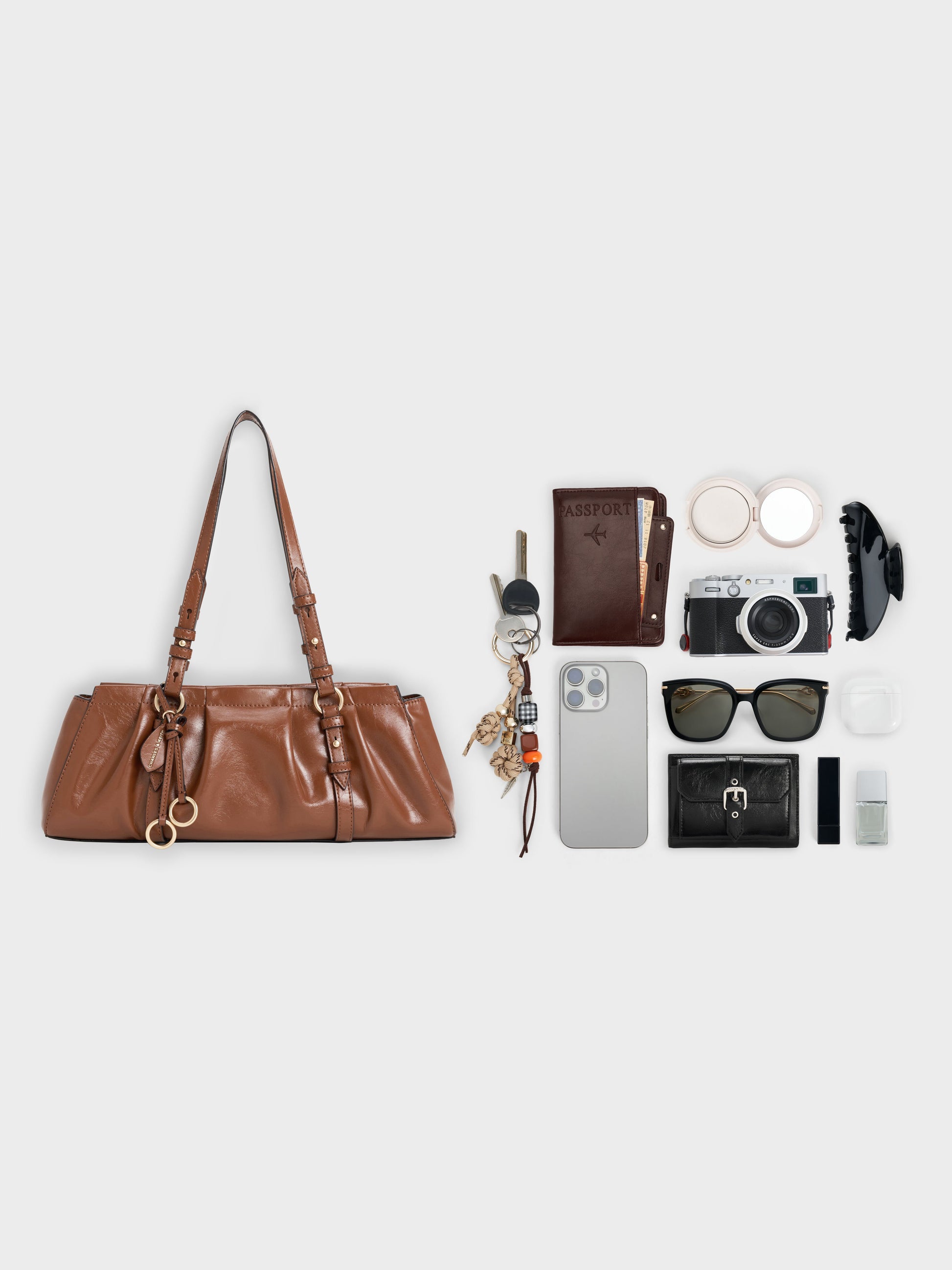 Britton Elongated Shoulder Bag - Chocolate | CHARLES & KEITH