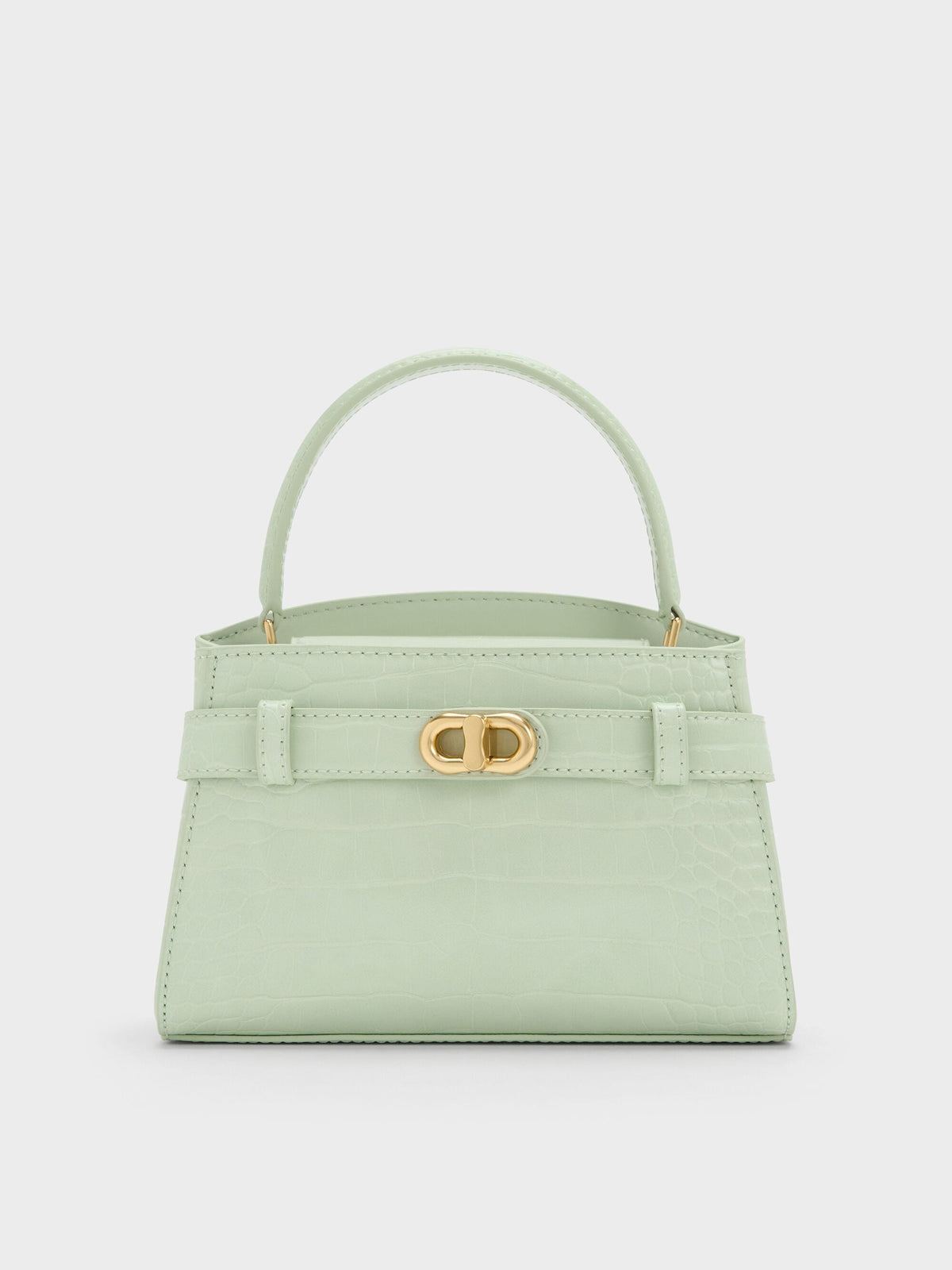 Aubrielle Croc-Effect Belted Top Handle Bag - Mint Green | CHARLES & KEITH