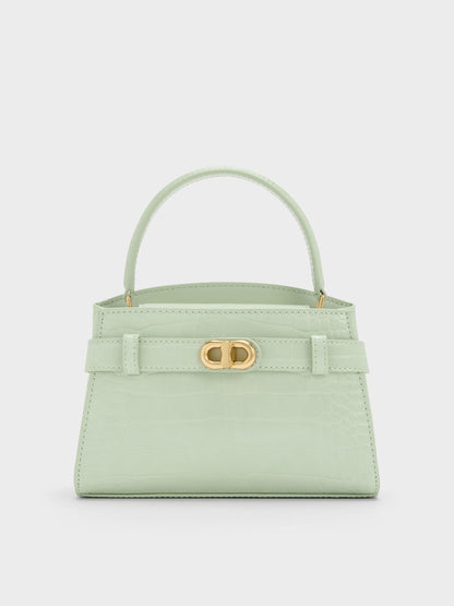Aubrielle Croc-Effect Belted Top Handle Bag - Mint Green | CHARLES & KEITH