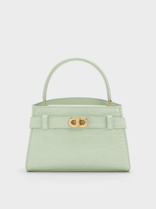 Aubrielle Croc-Effect Belted Top Handle Bag - Mint Green | CHARLES & KEITH