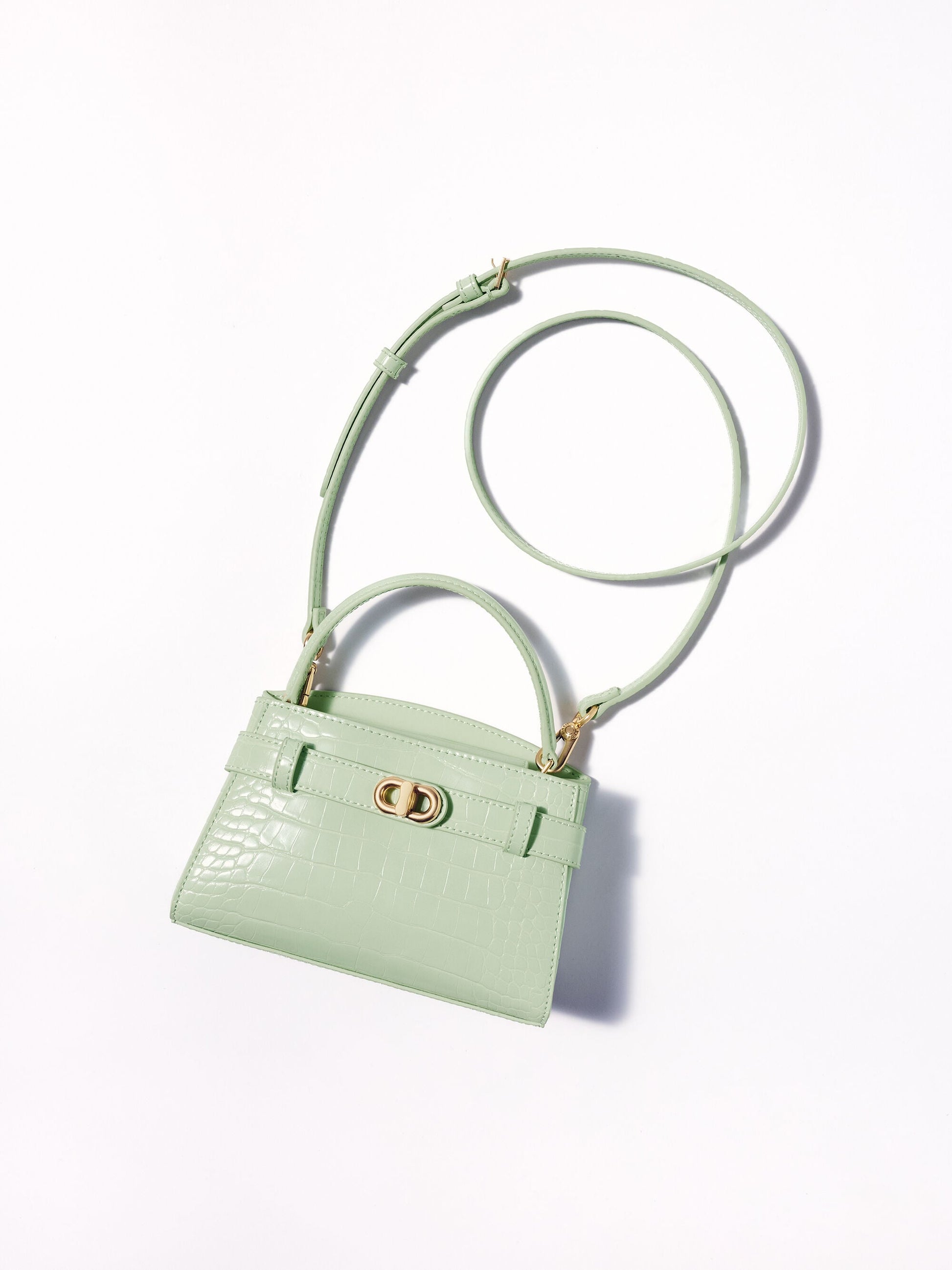 Aubrielle Croc-Effect Belted Top Handle Bag - Mint Green | CHARLES & KEITH