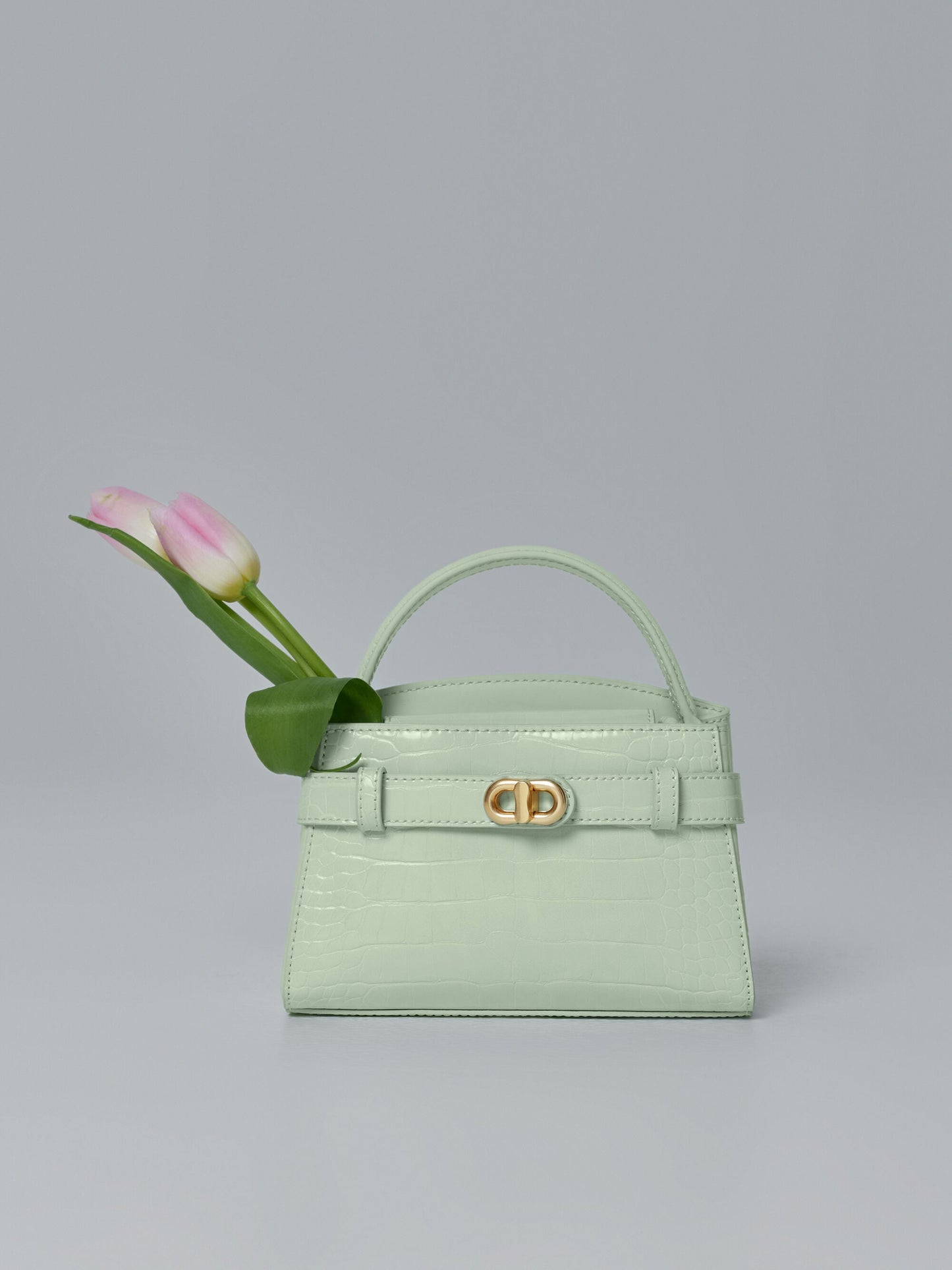 Aubrielle Croc-Effect Belted Top Handle Bag - Mint Green | CHARLES & KEITH