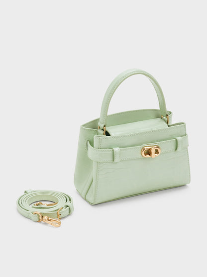 Aubrielle Croc-Effect Belted Top Handle Bag - Mint Green | CHARLES & KEITH